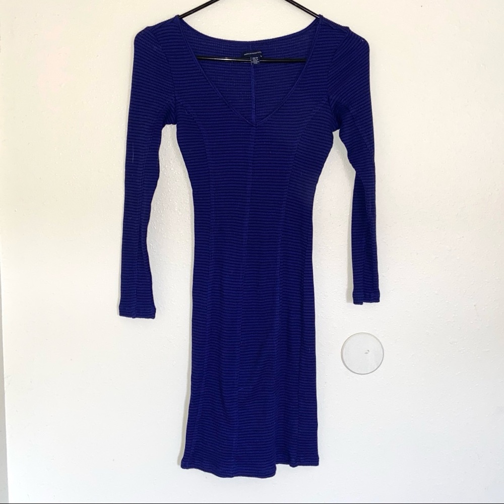 American Eagle Blue and Black Striped Fitted Dress
